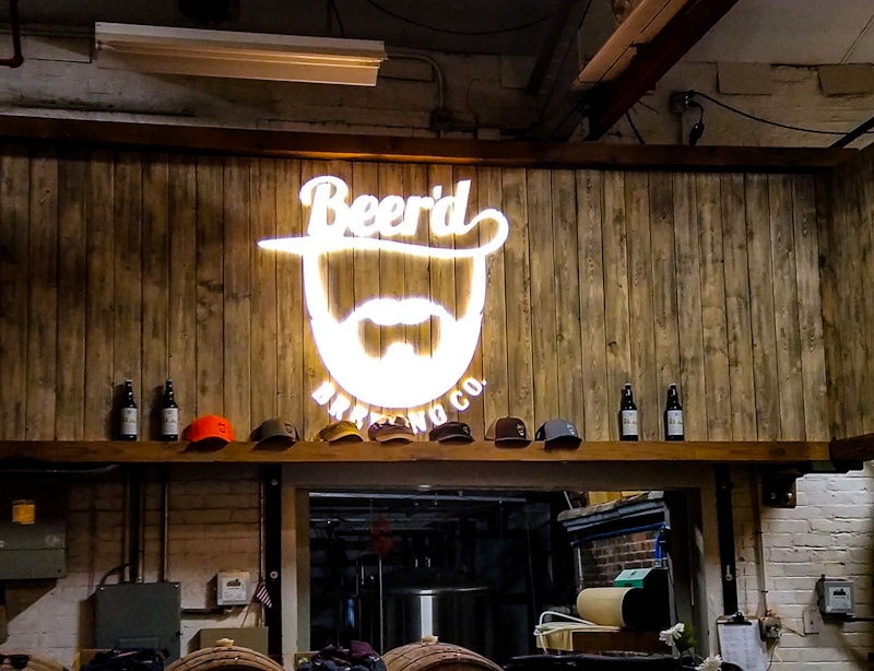 Beer'd Brewing Co. Logo Above Tap Room Stonington CT