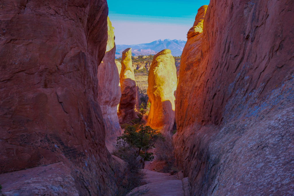 Walking Between Fins at Arches